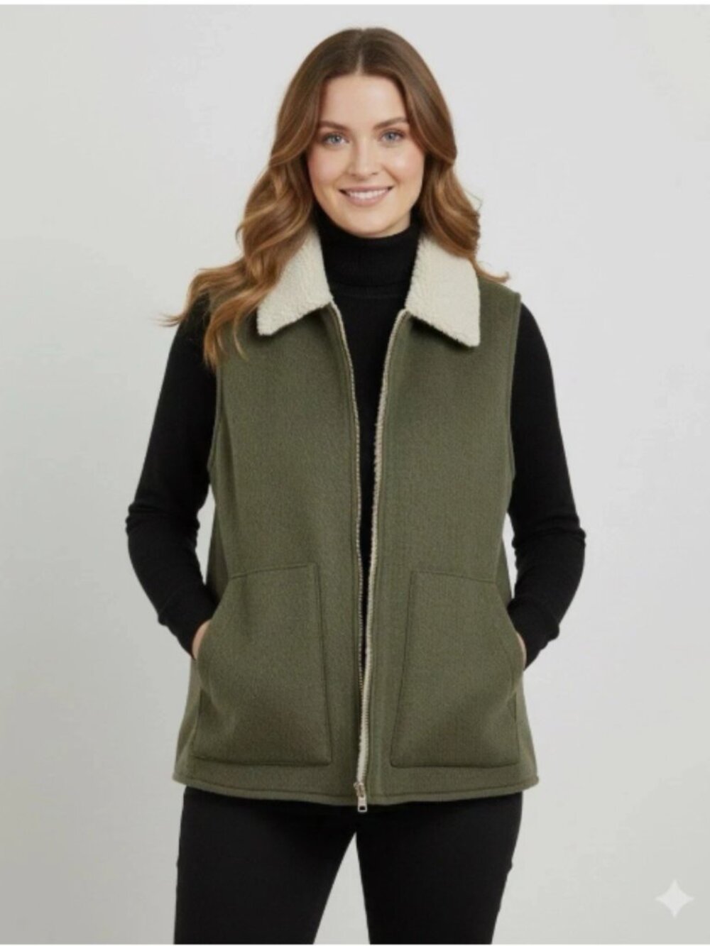 Sanctuary Women's Mixed Media Vest-Olive- Large